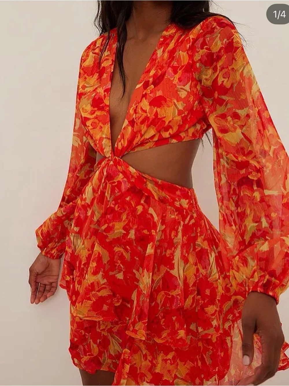 NAKD floral cut out mini ruffle dress